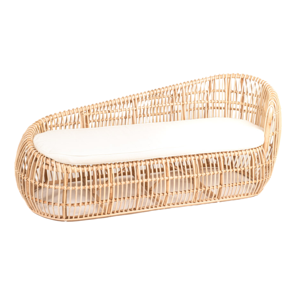 LULLI - Banquette design en rotin avec coussin L174*l65*H70