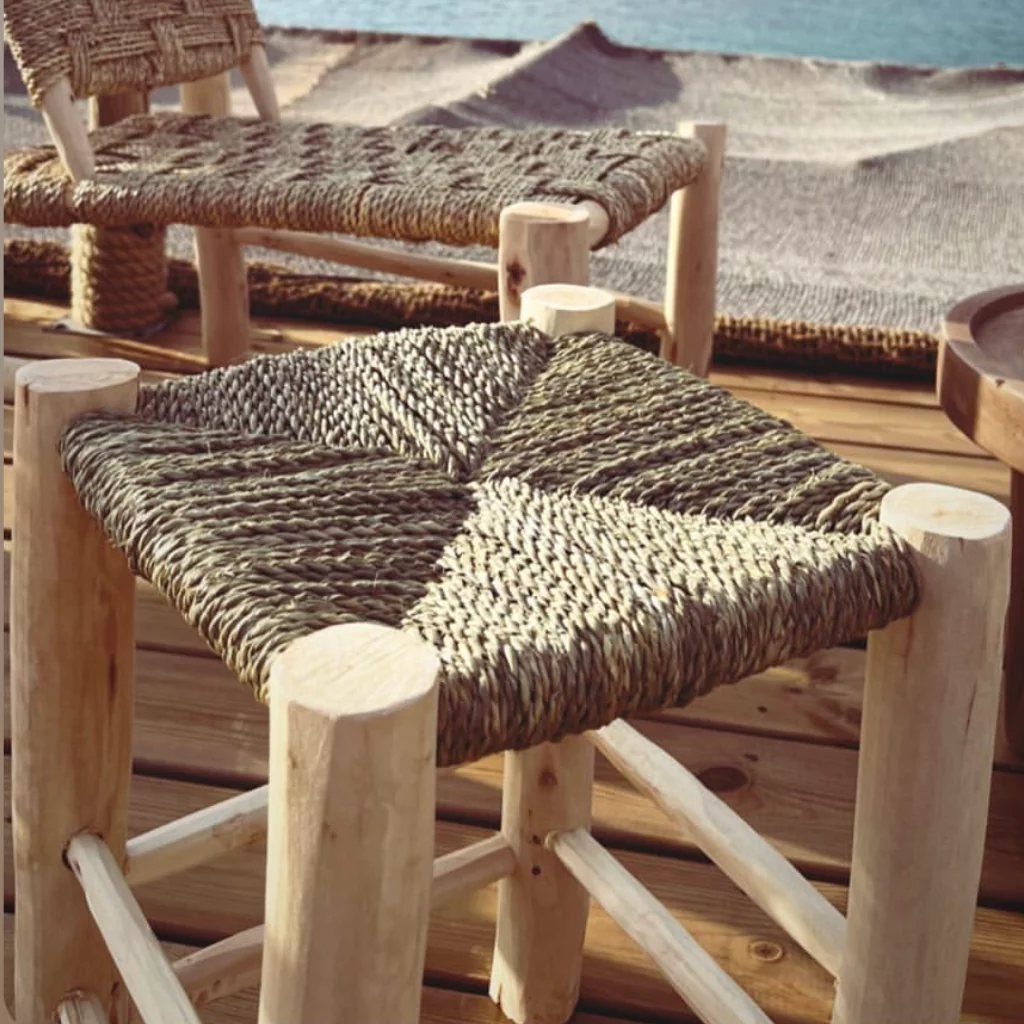 MARRO - Tabouret en doum et bois d'eucalyptus L30xl30xh42cm