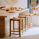 MATOU - Tabouret haut en bois d'eucalyptus et doum. H64 L34.5 l35cm