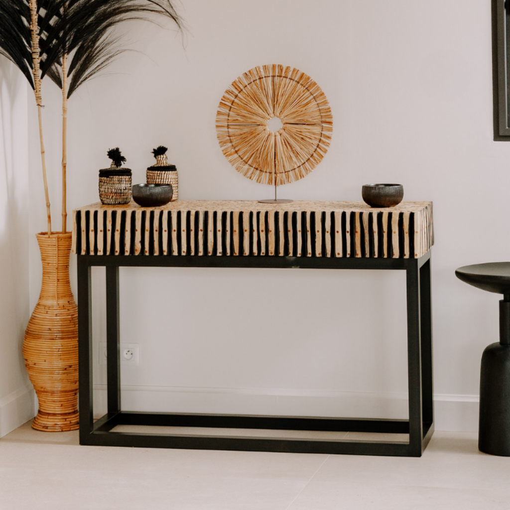 [3760428960245] BAZIL - Console en branche teck et pieds en fer - noir