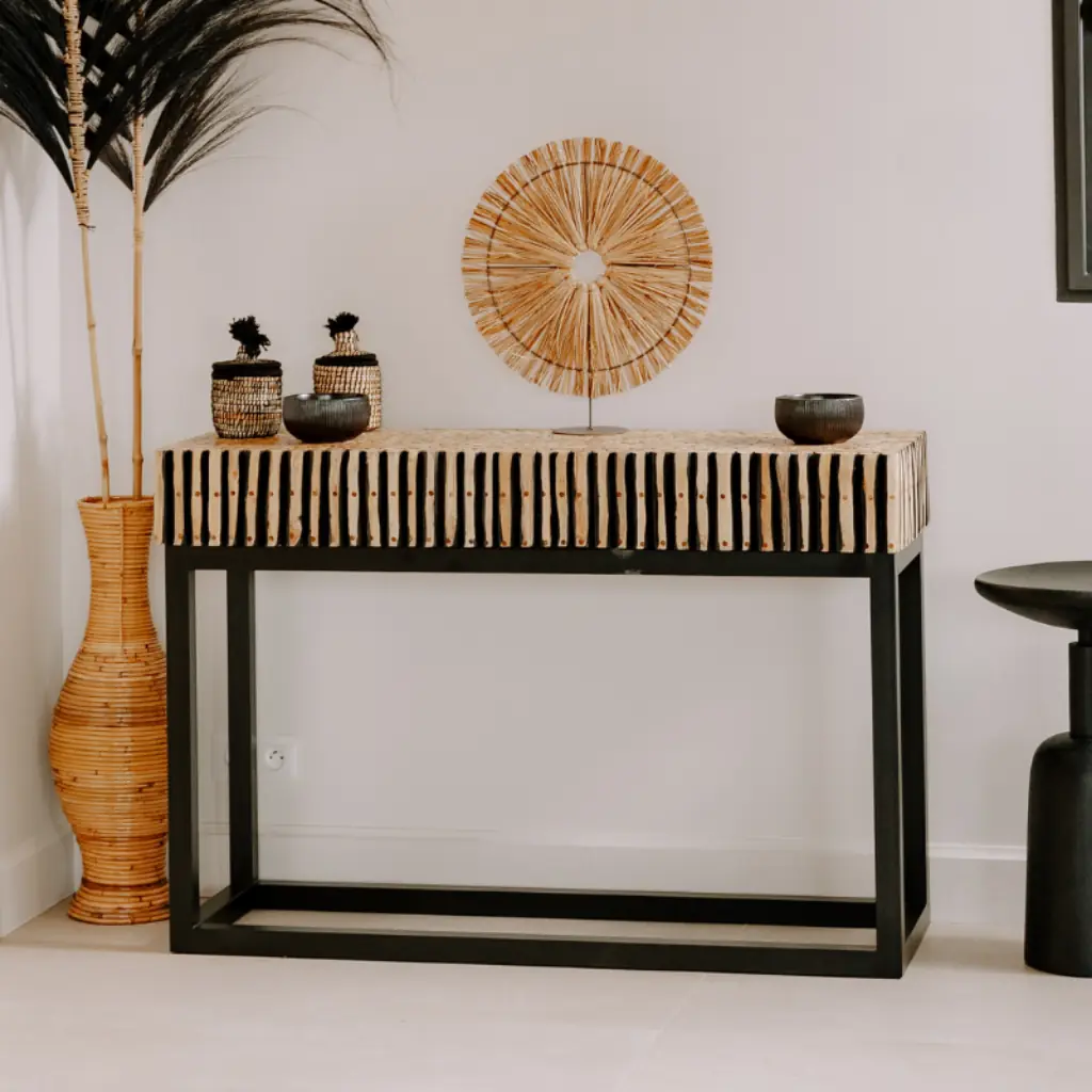 [3760428960245] BAZIL - Console en branche teck et pieds en fer - noir