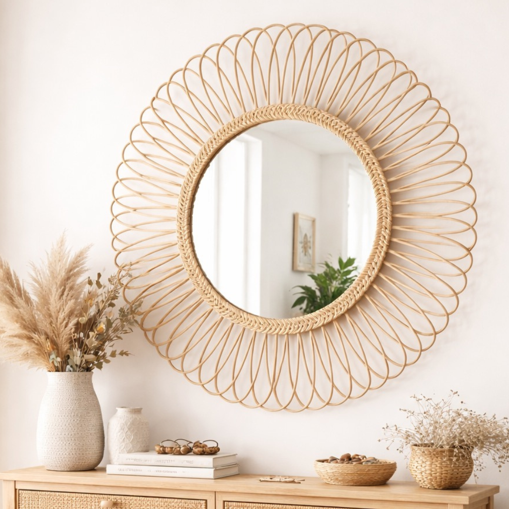 [2000000001425] DAISY XL- Miroir en rotin  D100 Taille XL