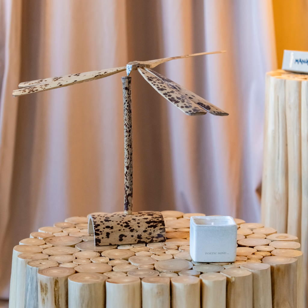 [3760428961693] LIBELLULE - Sculpture en bambou sur pied