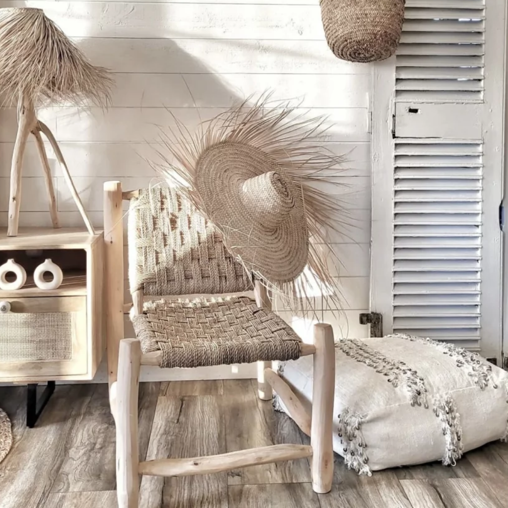 LODJO - Fauteuil en corde tressée et structure en bois d'eucalyptus