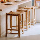 MATOU - Tabouret haut en bois d'eucalyptus et corde tressée