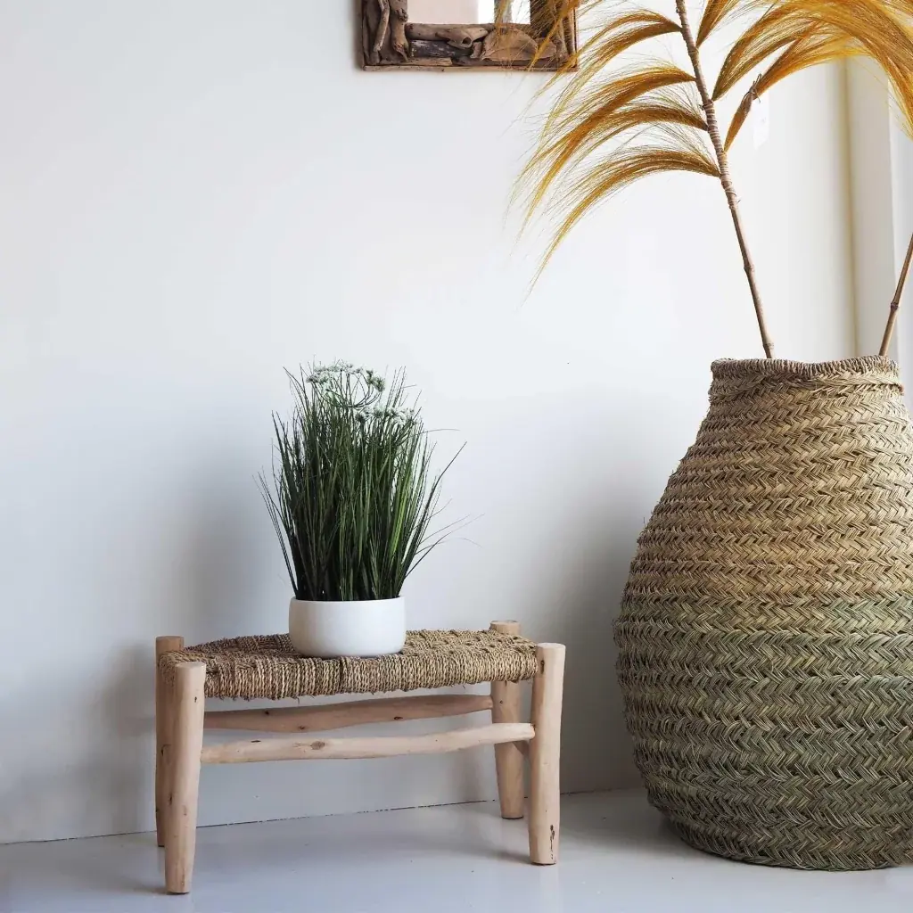 MARROCO - Moyen banc en corde tressée et bois d'eucalyptus