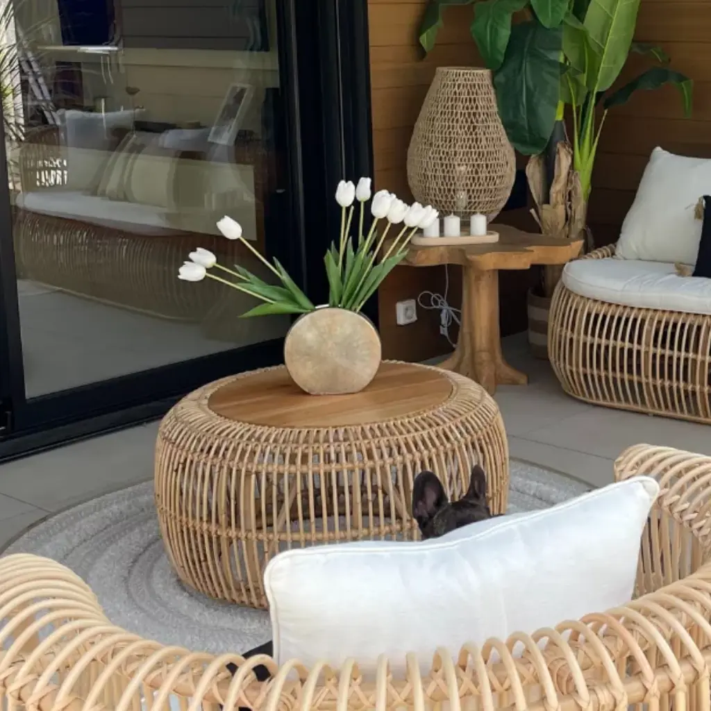 PHIL - Table basse naturel en rotin et bois