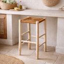 ROUCOU - CAMEL Tabouret haut en bois d'eucalyptus et corde camel