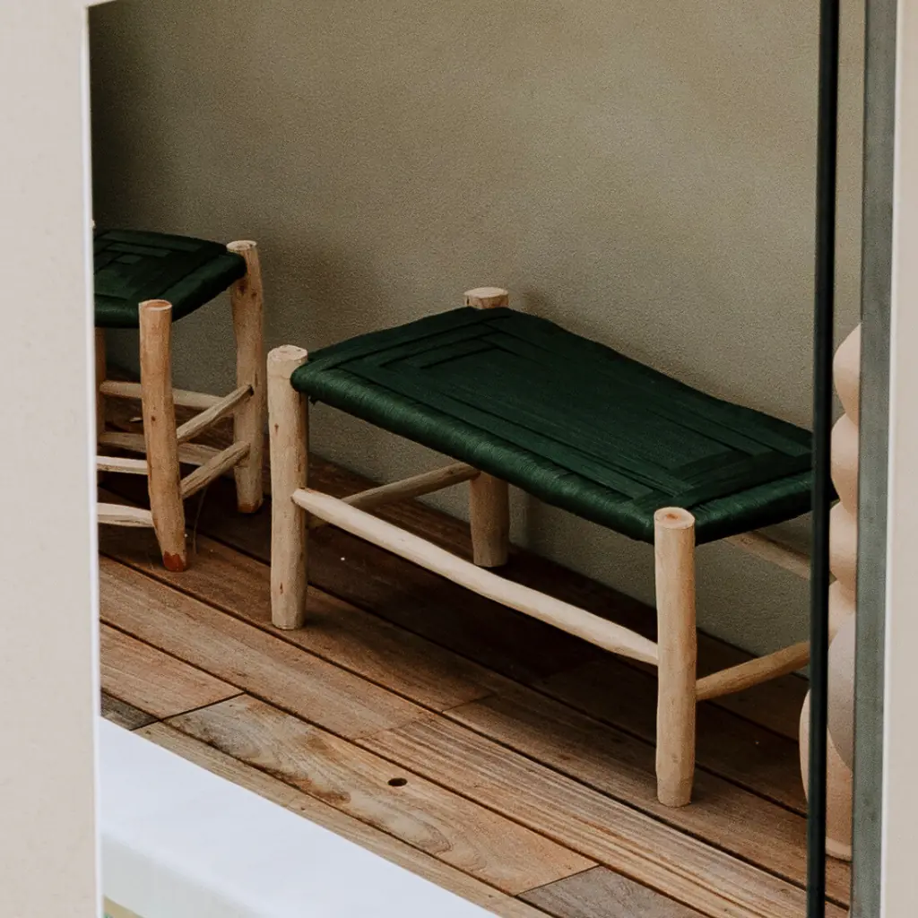 [3760428963215] ROUCOU - Grand banc en bois d'eucalyptus et corde synthétique verte