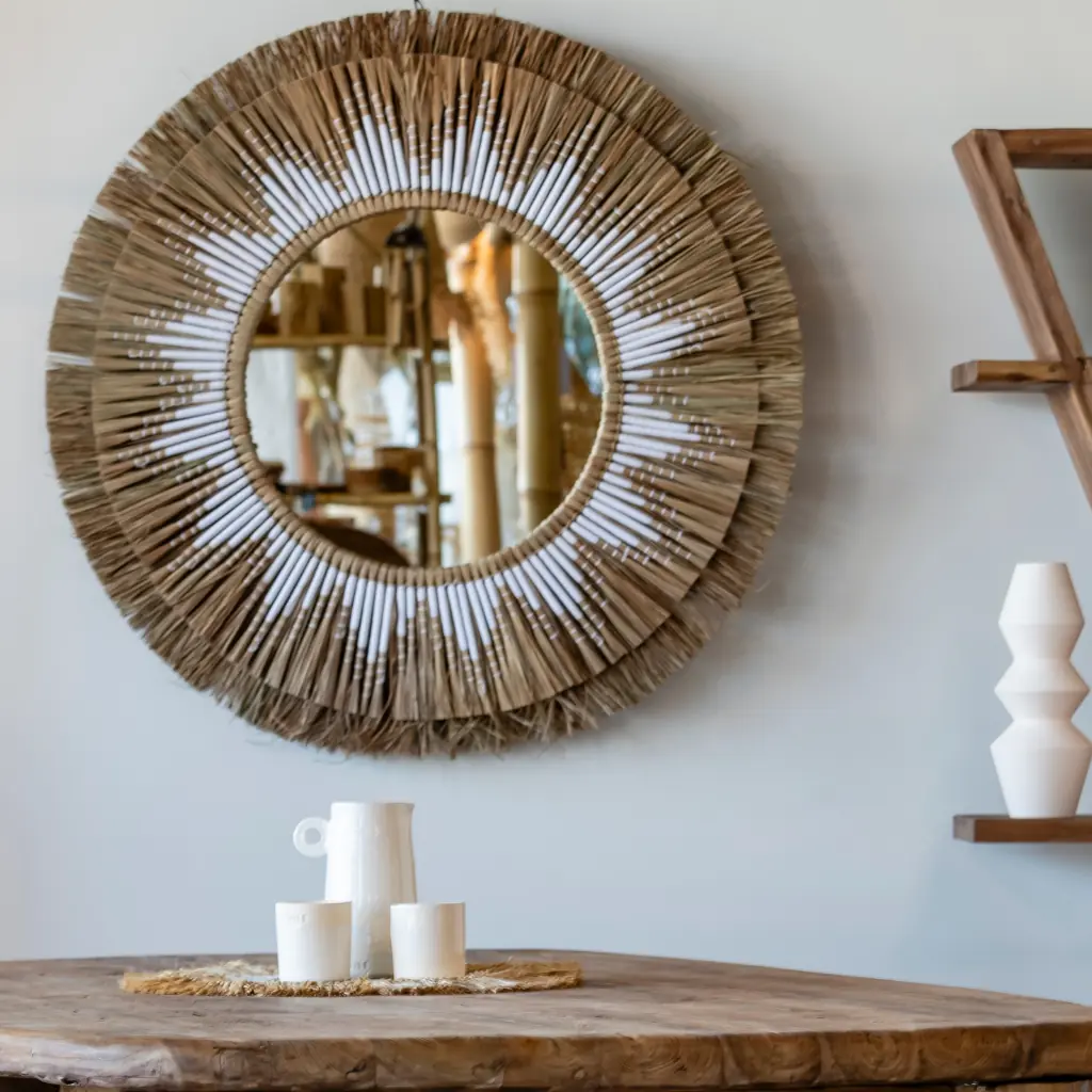 [3760428963536] TALIA - Miroir rond en jonc tressé