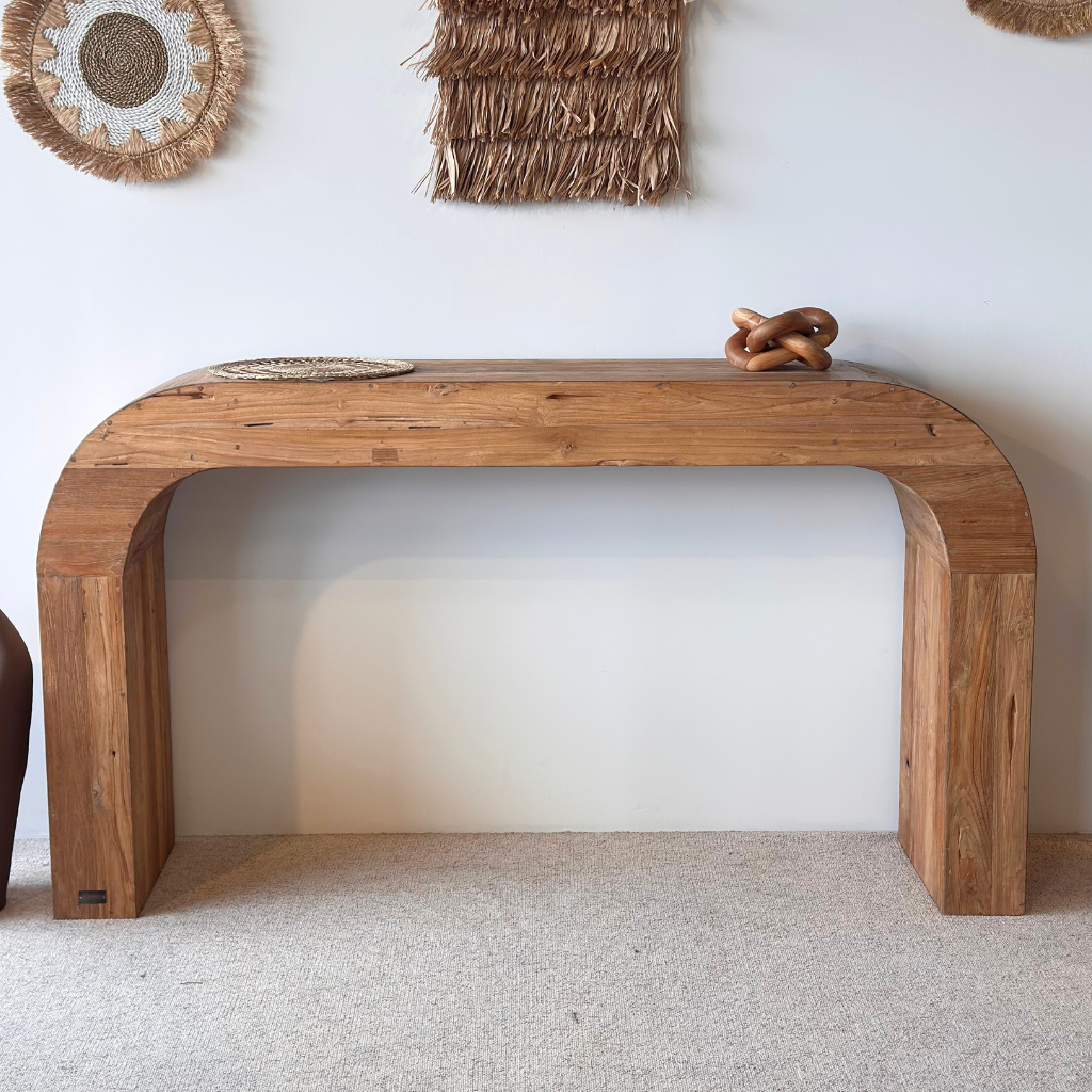 DOM - Comptoir arrondi en teck recyclé