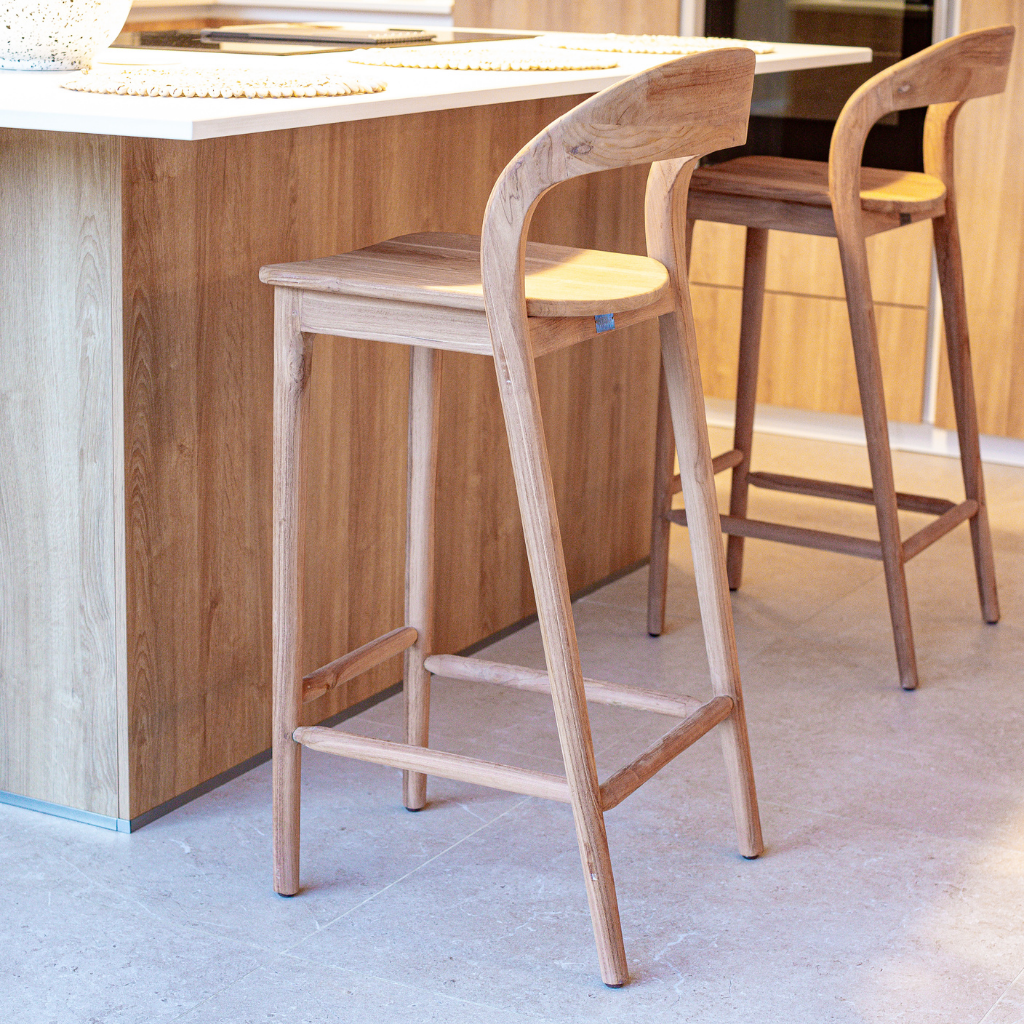 [3760428961846] LUCIE - Chaise de bar en teck recyclé