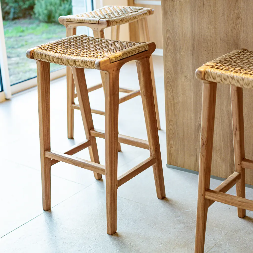 [3760428960115] ANDA - Tabouret de bar en teck et corde synthétique