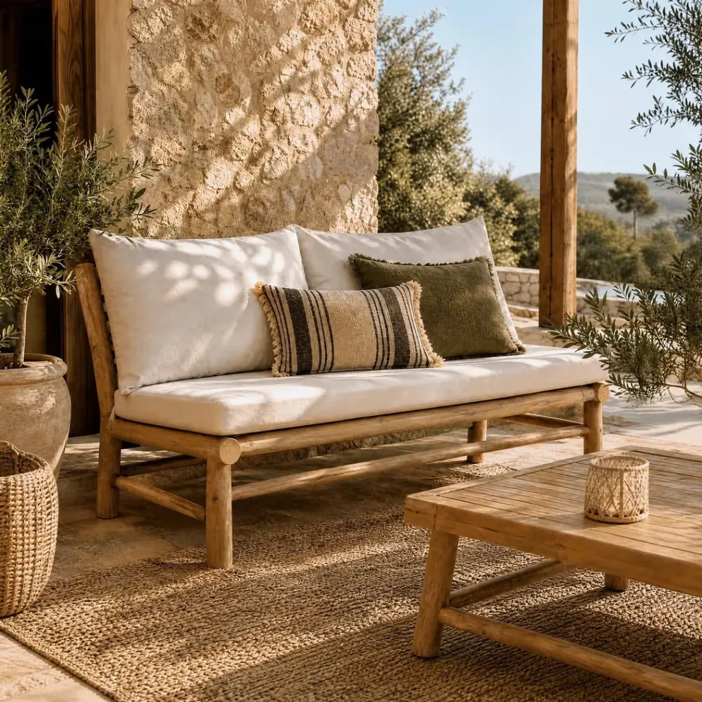 [3760428963864] YAGO - Banquette en teck avec coussin outdoor