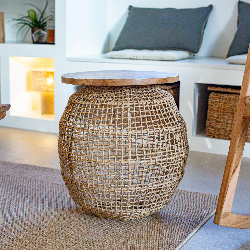 ANNIE - Table en corde et plateau en teck