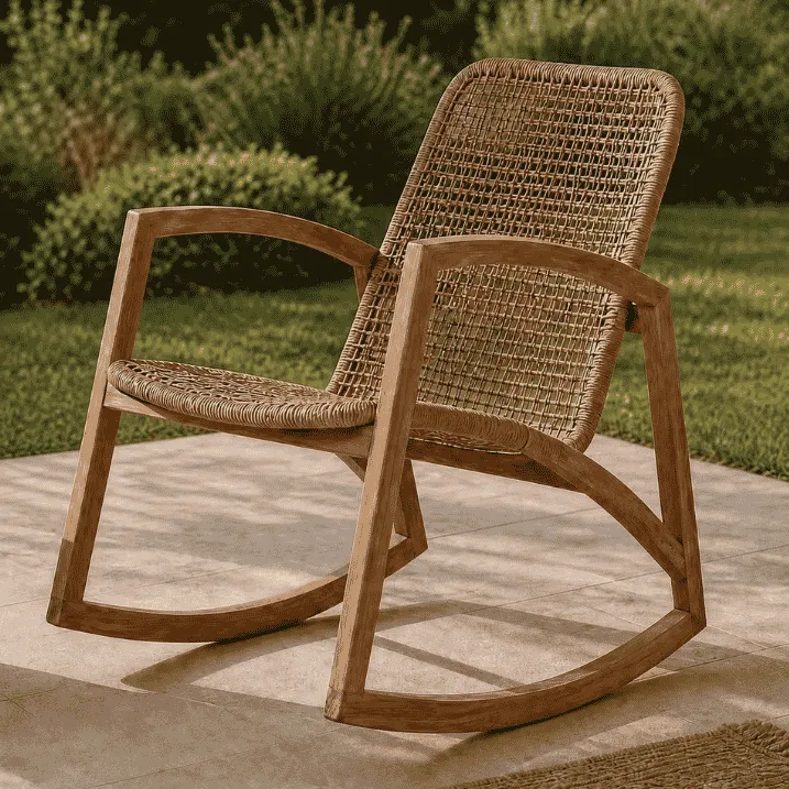 [3760428960122] ANNA - Rocking chair en teck et corde synthétique
