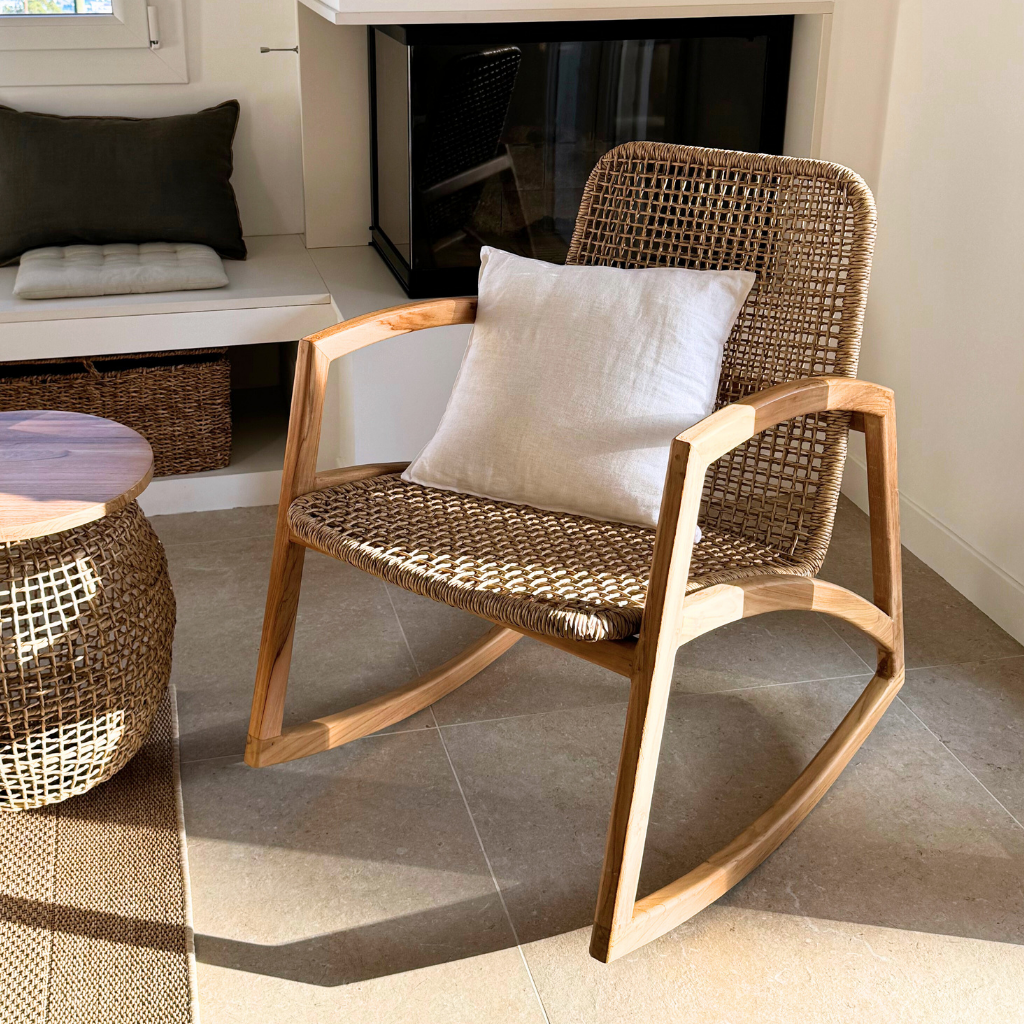 [3760428960122] ANNA - Rocking chair en teck et corde synthétique