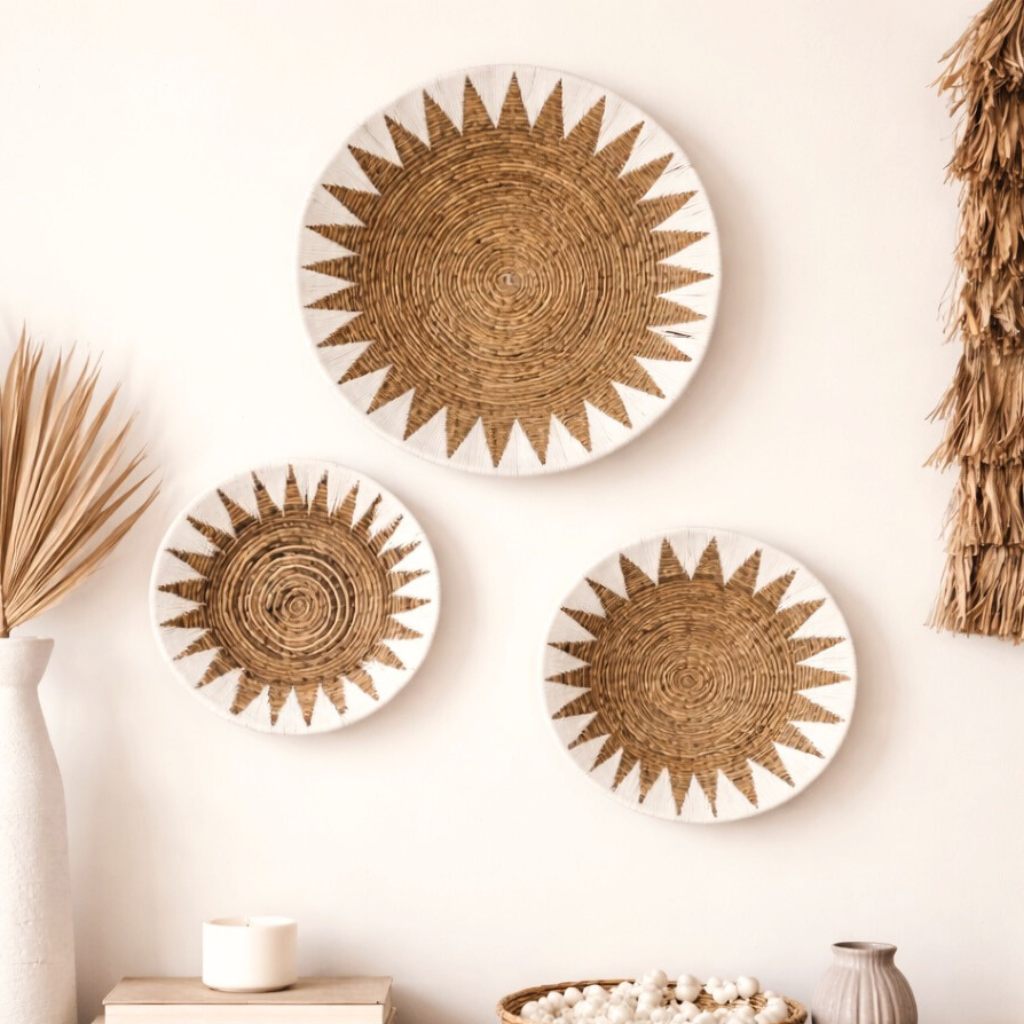 [3760428962218] NOEMIE - Décor mural en laine et osier set de 3 pièces