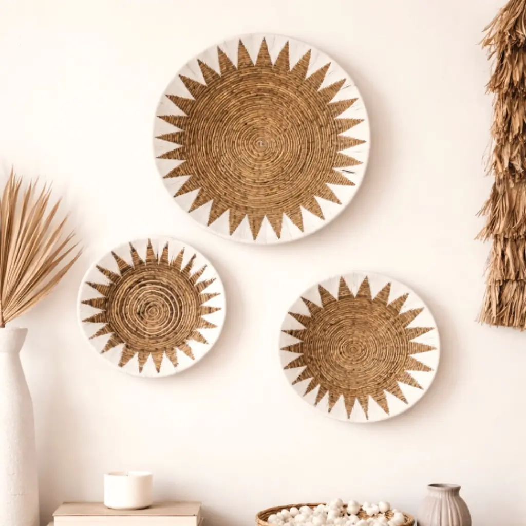[3760428962218] NOEMIE - Décor mural en laine et osier set de 3 pièces