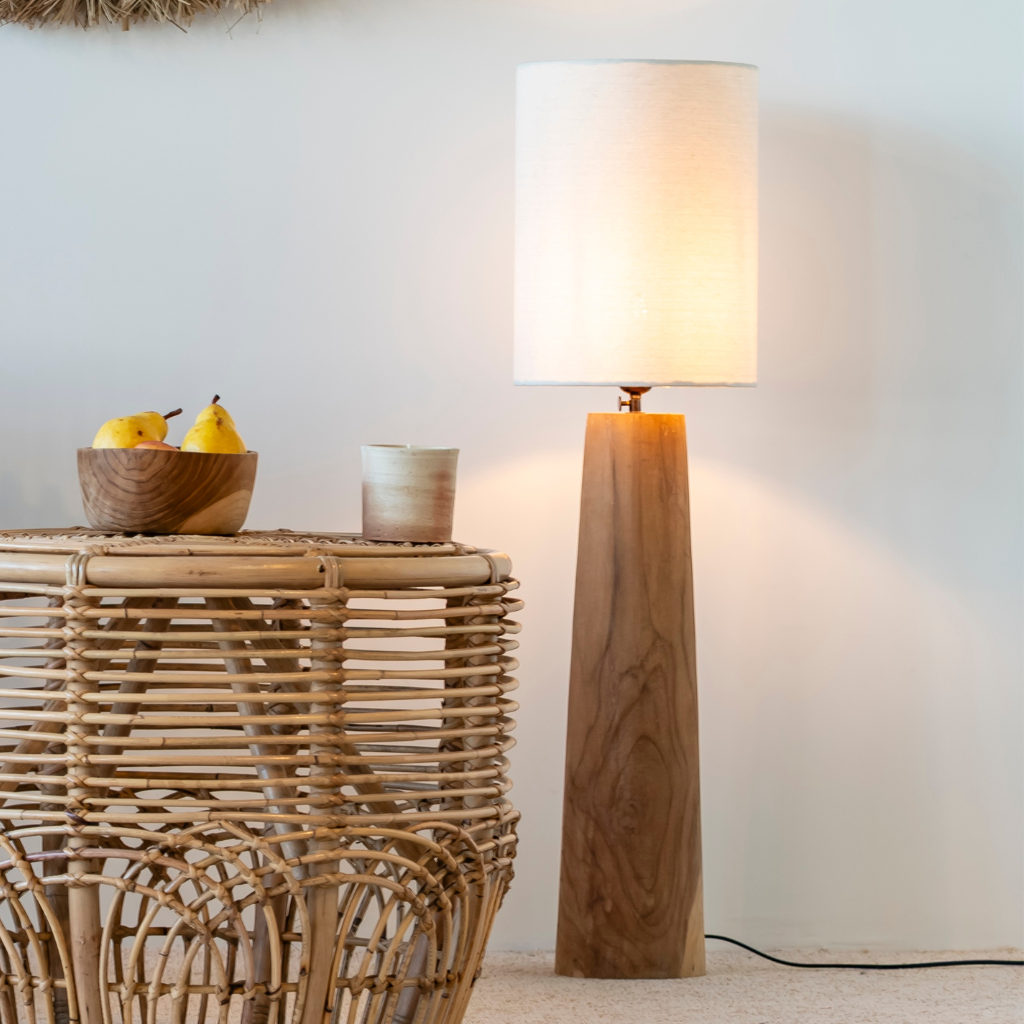 [3760428960061] AGATHE S - Lampe à poser en teck et abat-jour en lin