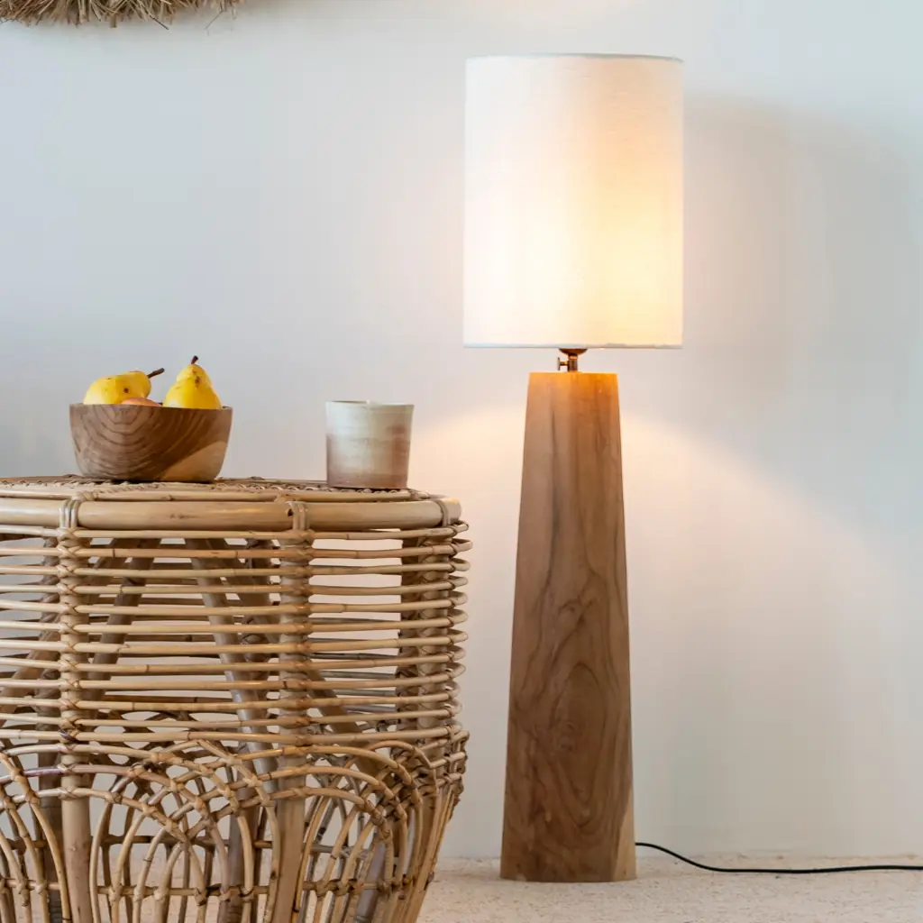[3760428960061] AGATHE S - Lampe à poser en teck et abat-jour en lin