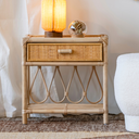 PRISCA - Table de chevet en rotin avec tiroir