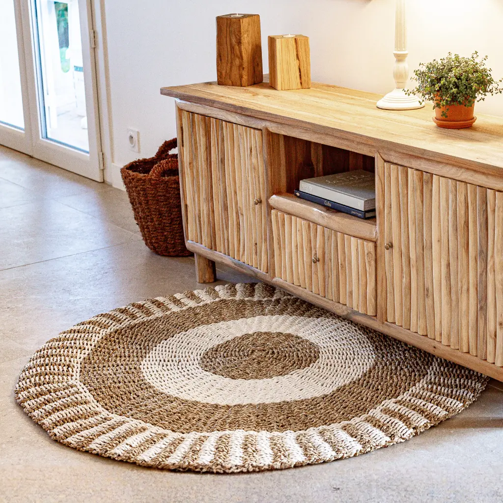[3760428963321] SALSA - Tapis en jonc de mer blanc et naturel D150