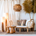 TAHITI - Banquette en rotin avec
 coussins