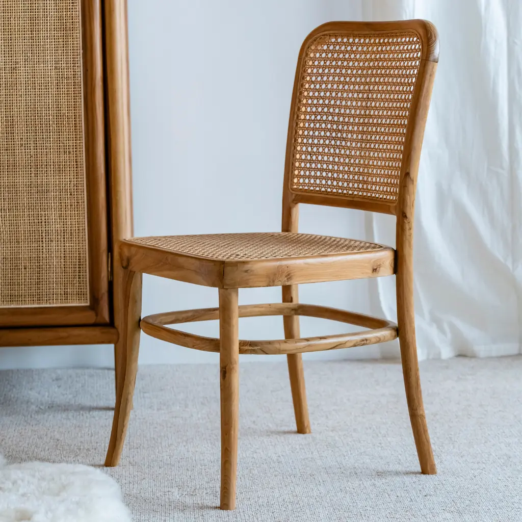 CLARA - Chaise en bois de teck et cannage