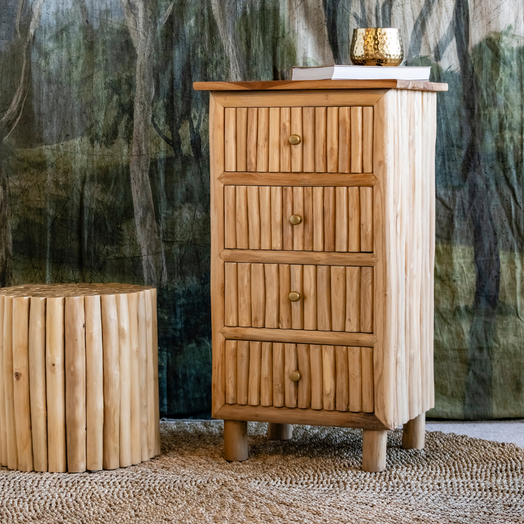 PIERRE - Chiffonnier 4 tiroirs en branches de teck