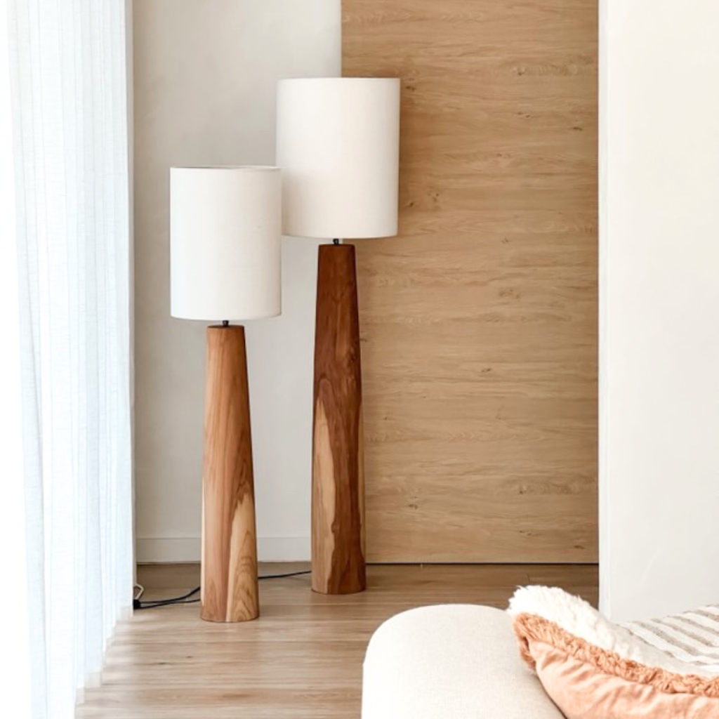 [3760428965004] AGATHE L - Lampe à poser en teck et abat-jour en lin