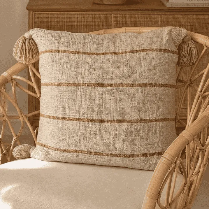 VANILLE - Coussin carré blanc rayure