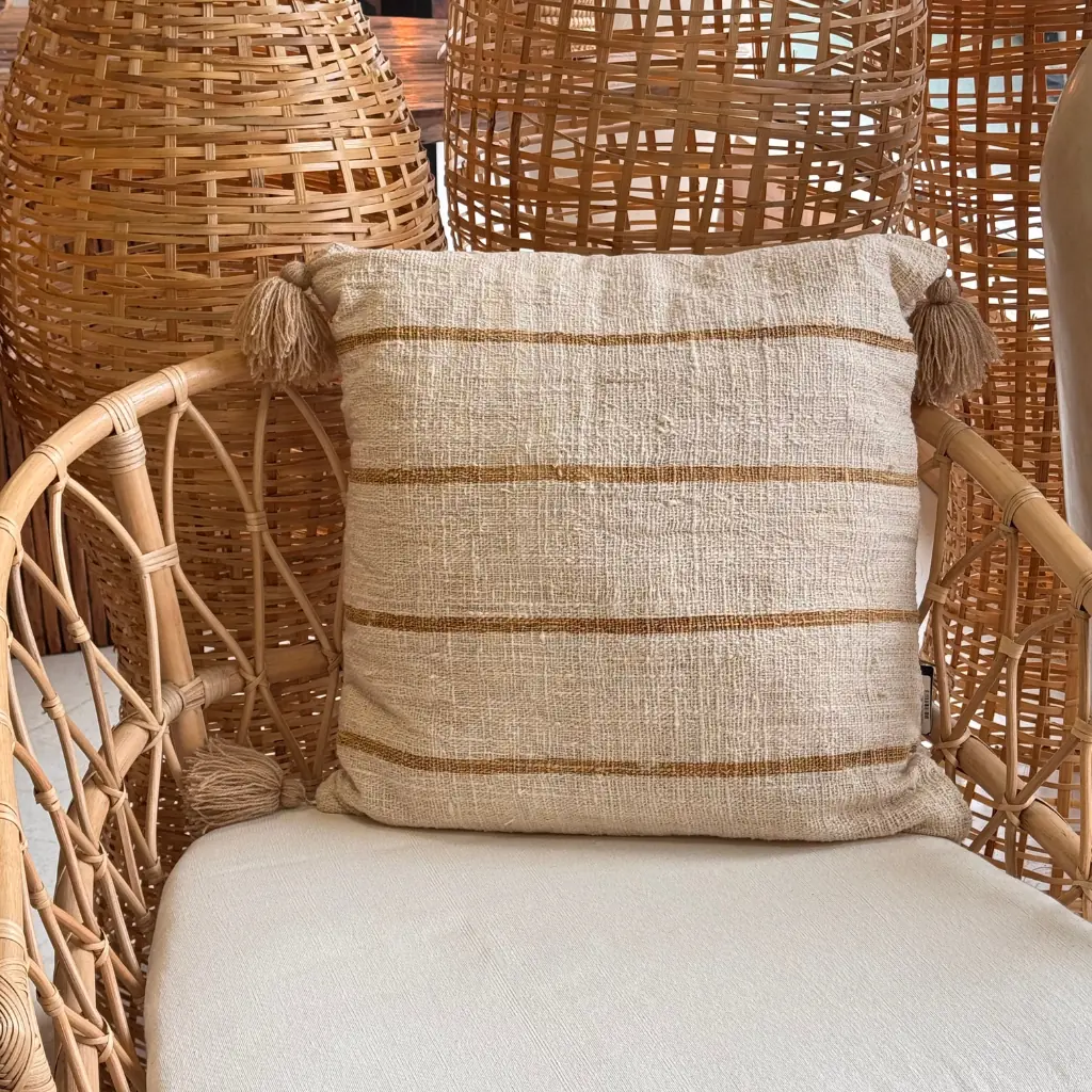 VANILLE - Coussin carré blanc rayure