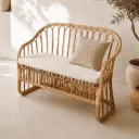 LIVIO - Banquette en rotin avec coussin d'assise