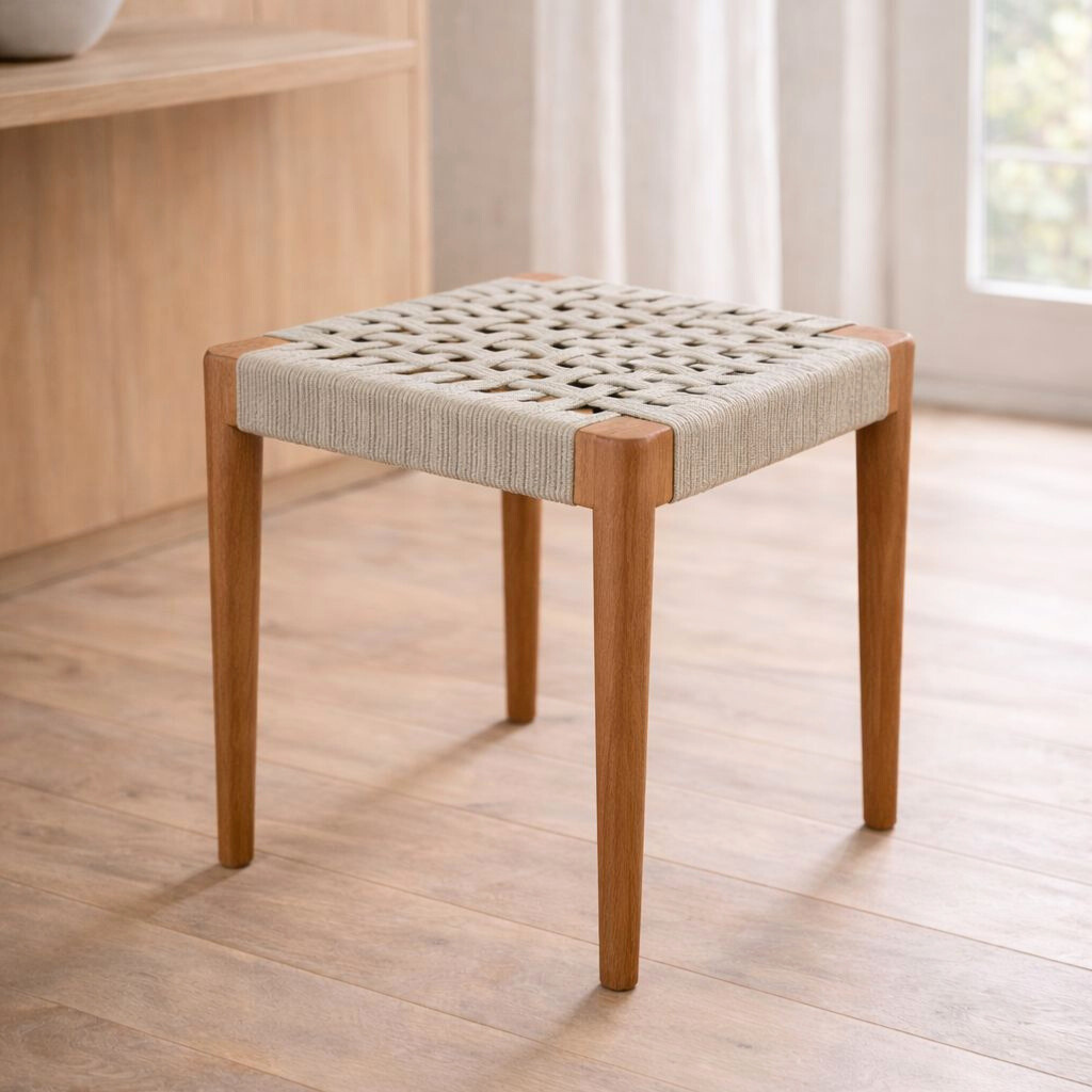 [3760428964823] AMBI - Tabouret en teck et corde naturelle