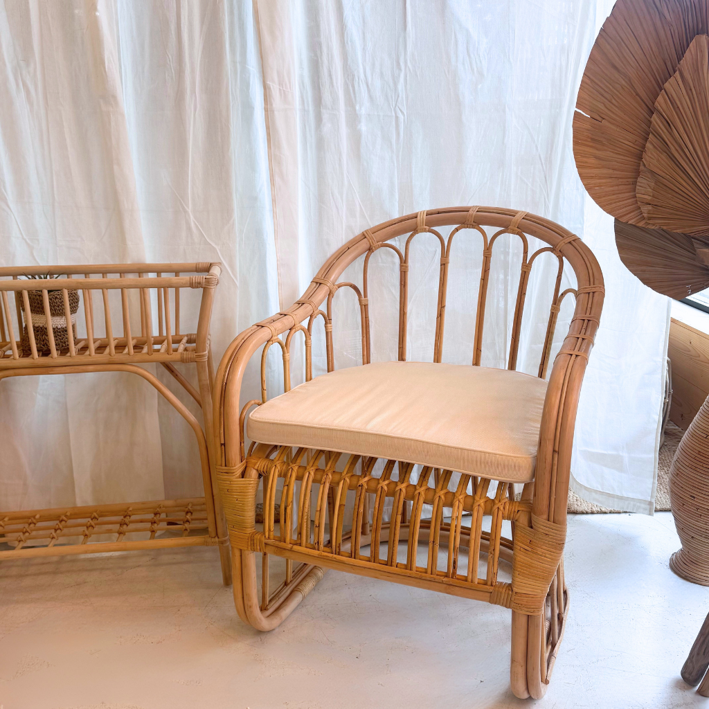 LIVIO - Fauteuil en rotin avec coussin d'assise