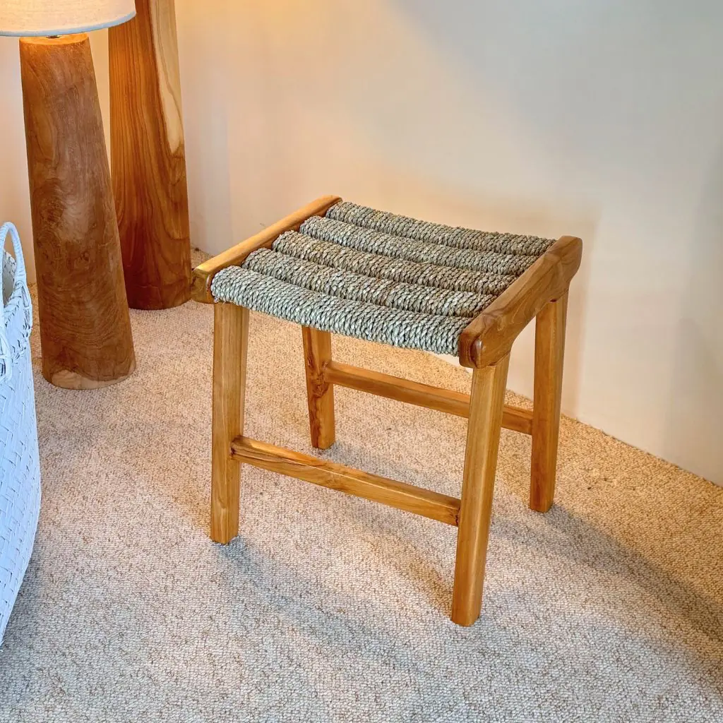 [3760428964748] ALICE - Tabouret en teck et corde tressé