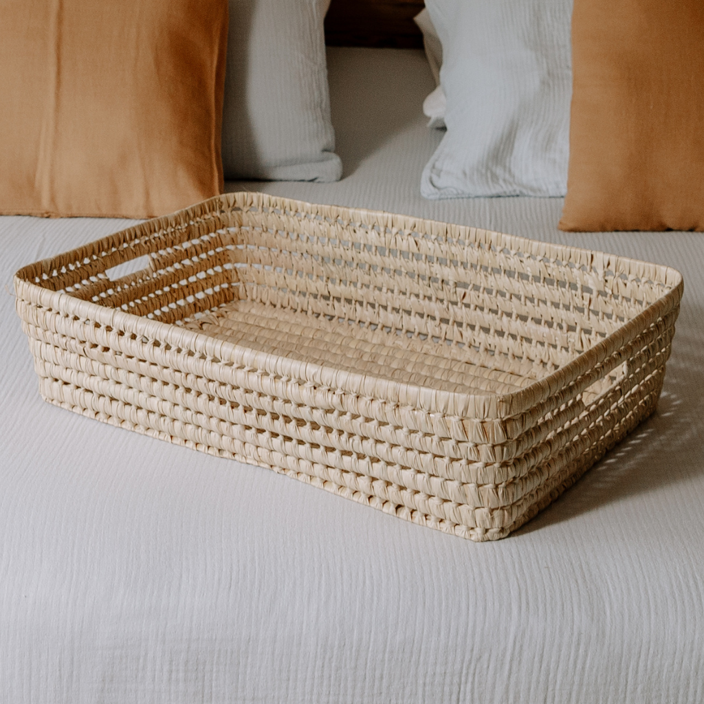 REBY - Lot de 2 plateaux en feuilles de palmier