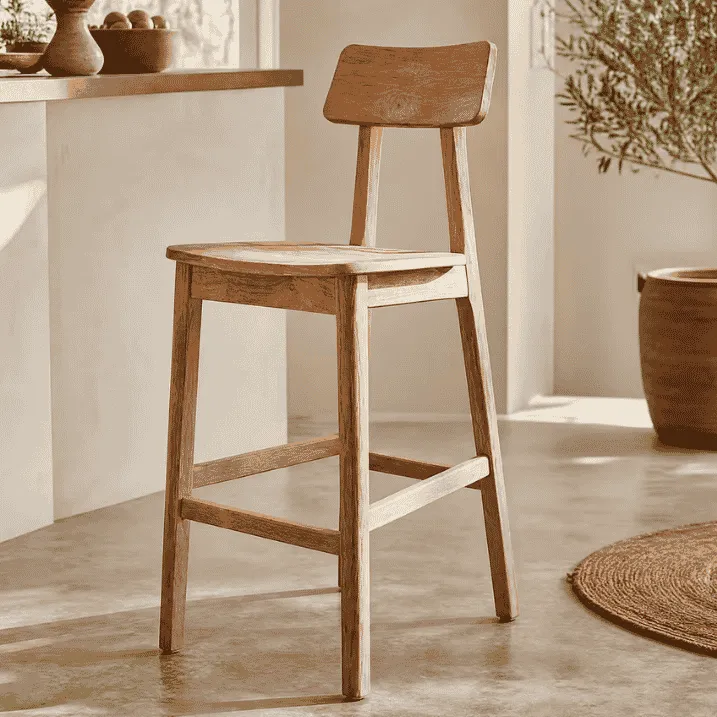LOUISON- Chaise haute de bar en bois de teck recyclé