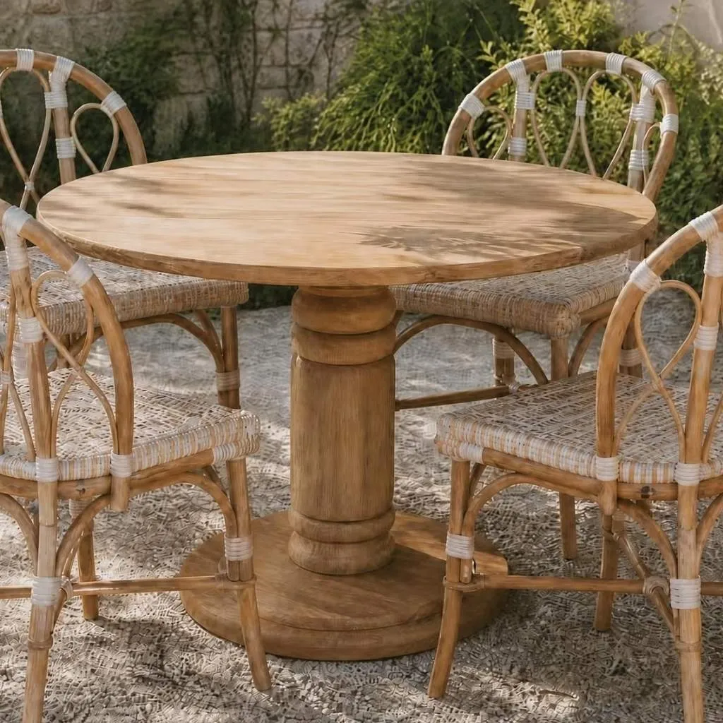 [3760428965202] BLOOM - Table ronde en teck D100 H75cm avec pieds