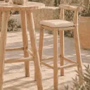 GABY - Chaise haute en bois de teck avec coussin pour extérieur